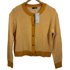 Emme Parsons Yellow Patterned Button Cardigan Sweater
